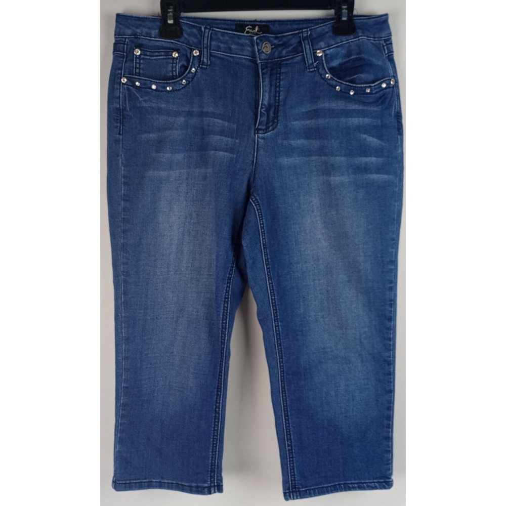 Earl Jeans Women's Sz 12 Stretch Denim Capri Jeans Rhinestone Jewels Embroidery